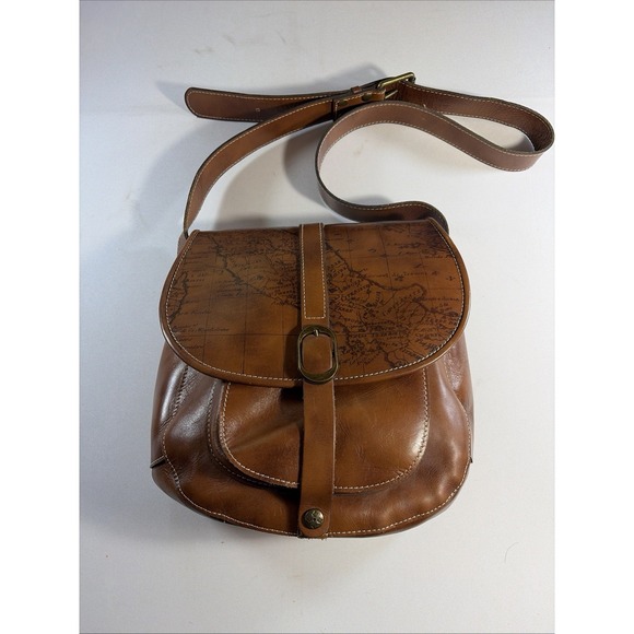 Patricia Nash Handbags - Patricia Nash Map Print Leather Crossbody Bag Brown Tan Italy Map Embossed Logo